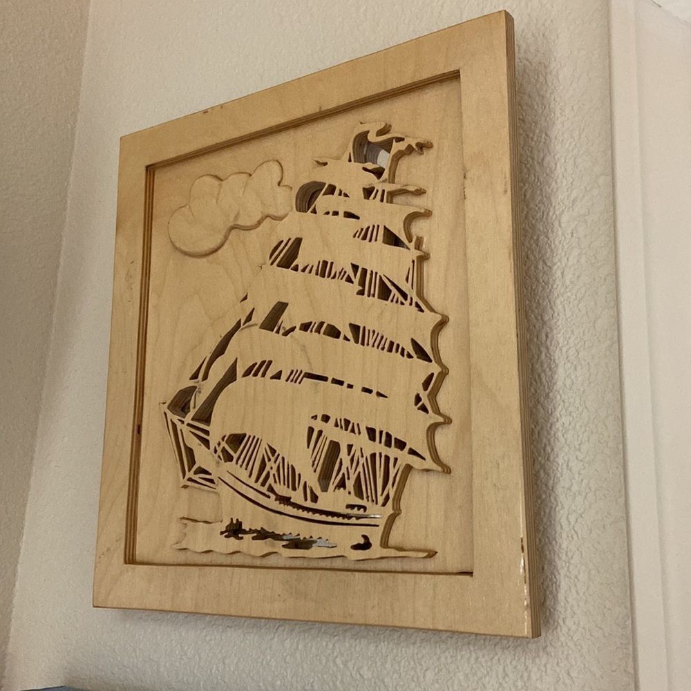 Handmade Wood And Mirror Well Decor Boat Ship 🛳 31.5”x13.5”Size